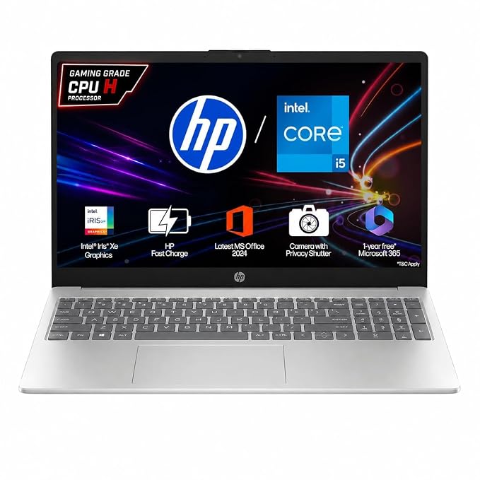 HP 15, 13th Gen Intel Core i5-13420H, (16GB DDR4, 512GB SSD), FHD, Anti-Glare, Micro-Edge, 15.6''/39.6cm, Win11, M365 Basic(1yr)* Office24, Silver, 1.65kg, FR0045TU, Camera w/Shutter, Backlit Laptop