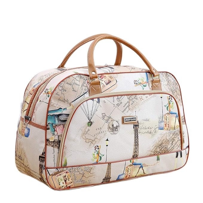 PALAY Nylon Duffle Bags Travel Bags For Women Pu Waterproof Large Travel Duffel Bag Carry On Shoulder Bag With Shoulder Strap For Trip, 52 cm, Beige