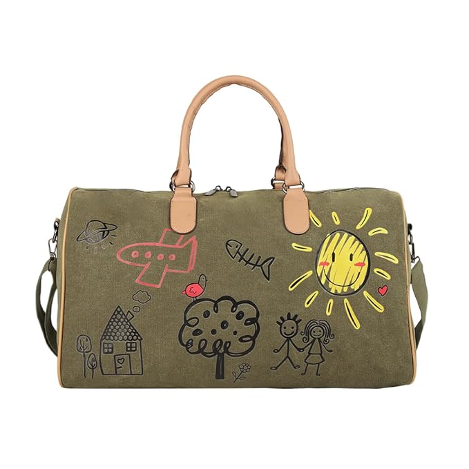 PALAY® Travel Bag Army Green Canvas Weekender Overnight Gym Bags Carry On Large Bag for Men Women Water Resistant Gym Sports Olive