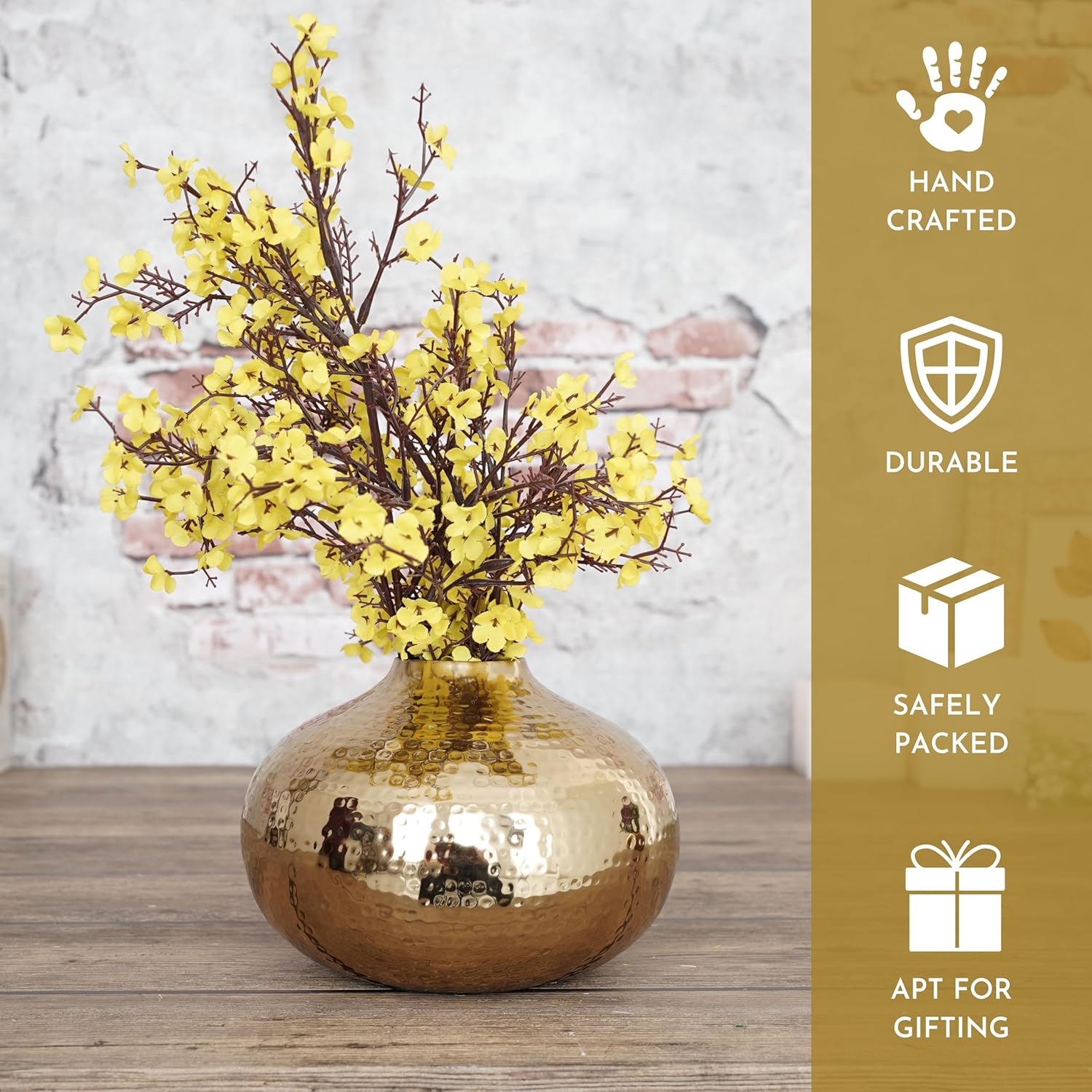 BEHOMA Metal Round Flower Vase for Home Decor | Table Decorative Item for Bedroom Living Room Office | Best Gift for Wedding Festivals Birthday | Golden Large 1PC (Flower not Included)