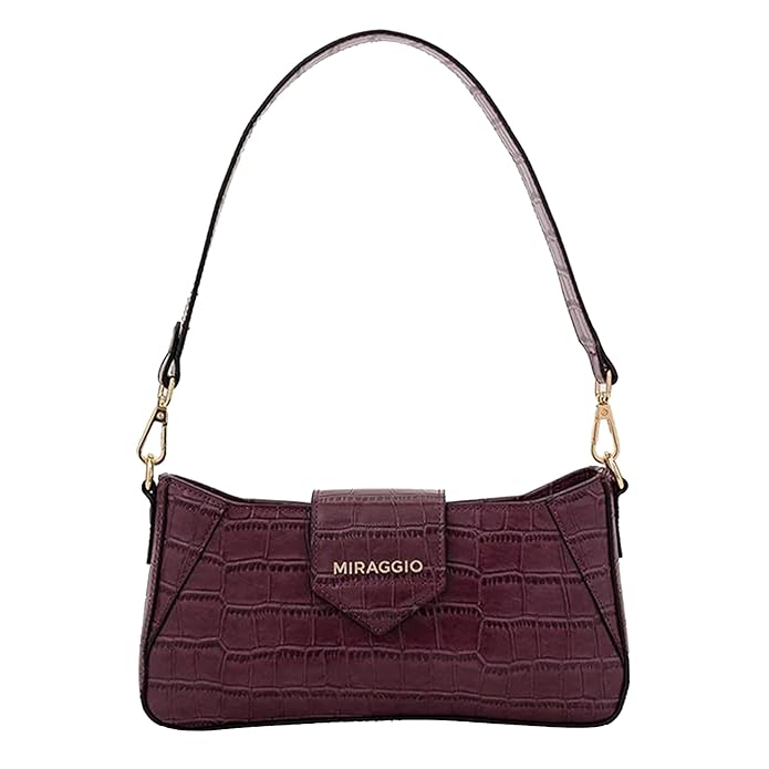 Miraggio Croc Textured Isabella Shoulder Handbag for Women