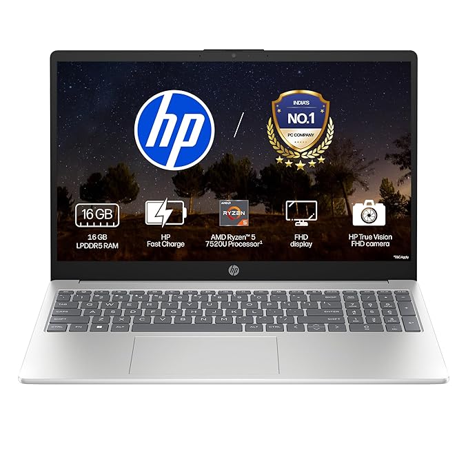 HP 15, AMD Ryzen 5 7520U (16GB DDR4, 512GB SSD) FHD, Anti-Glare, Micro-Edge, 15.6''/39.6cm, Win11, M365 Basic(1yr), Offic24, Silver,1.59kg, fc0806AU, FHD Camera w/Privacy Shutter, Backlit Laptop