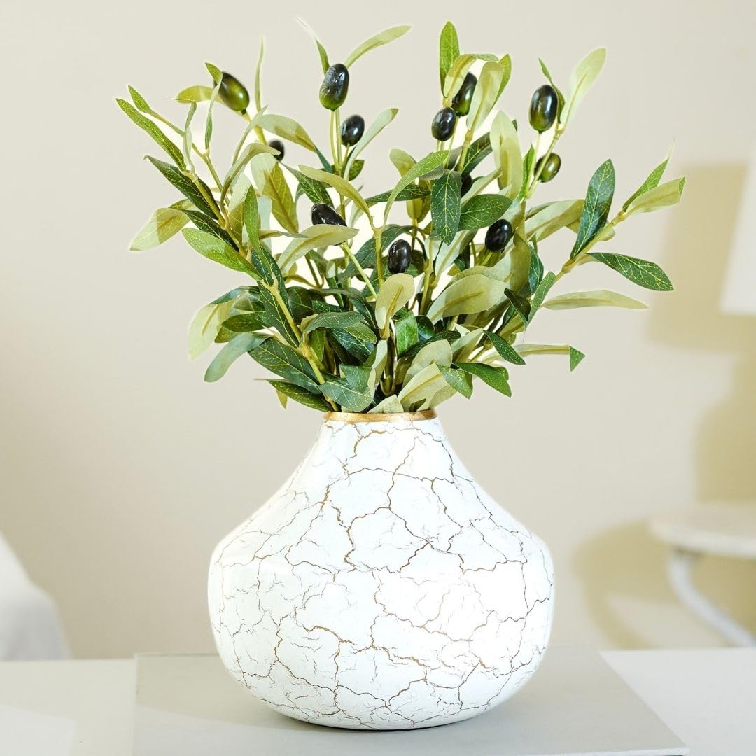 Behoma Metal Flower Vase for Home Decor Bedroom Living Room Office Wedding | Table Decorative Item for Festivals Birthday Off White Bud Shape Large (Flower Not Included)