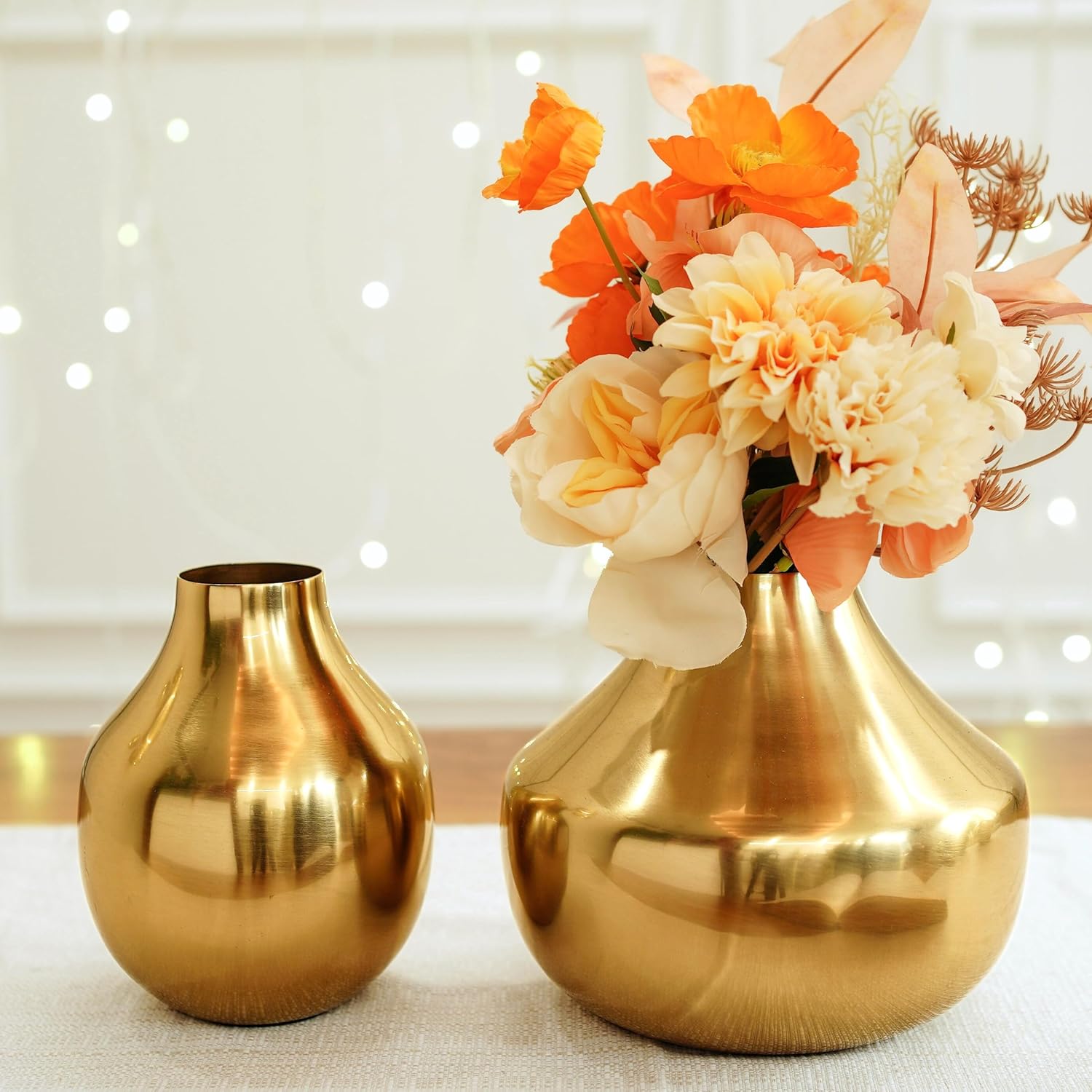 BEHOMA Metal Round Flower Vase for Home Decor Bedroom Living Room Office Wedding|Table Decorative Item for Festivals Birthday Gold(Set of 2)(Flower Not Included).