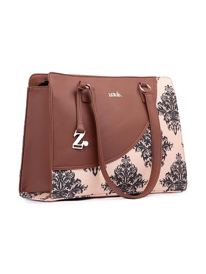 ZOUK Women's Office Essential Bag | Jute | Vegan Leather Handcrafted Tote Bag With Double Handle Shoulder Strap