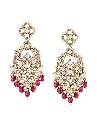 Zaveri Pearls Wine Beads Drop Dazzling Stones Embellished Dangle Earring For Women-ZPFK19052