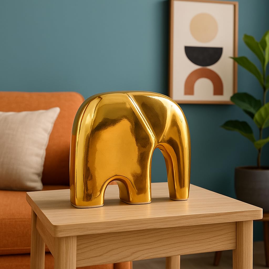 Amazon Basics Golden Sleek Modern Elephant Ceramic Figurine | Luxury Home Décor Accent | Elegant Statement Piece for Living Room | Pack of 1
