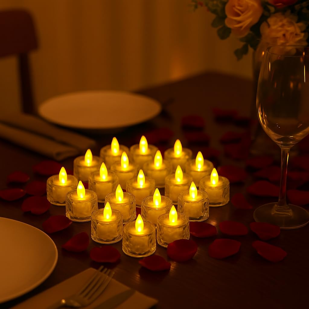 Amazon Basics 18Pcs Decorative Crystal LED Tealight for Gifting, Office & Home Décor (Yellow)