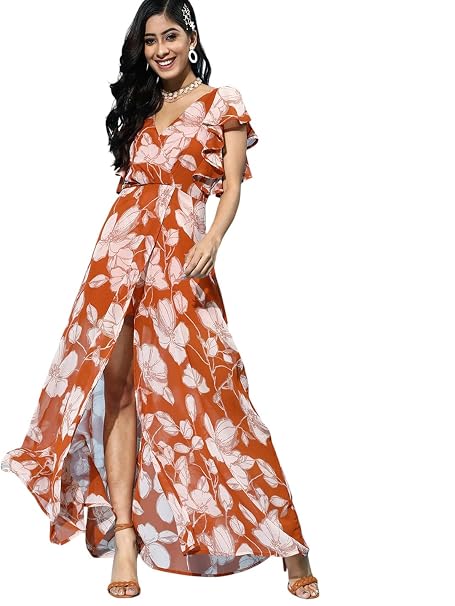 Sassafras Women Floral Frill Sleeve Maxi