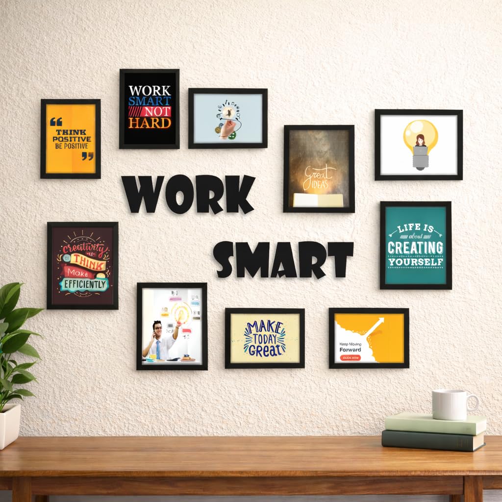 Amazon Basics Synthetic Photo Frames | Set of 10 | Quotes Wall Hanging Frames for Bedroom, Home, Office | Work Smart