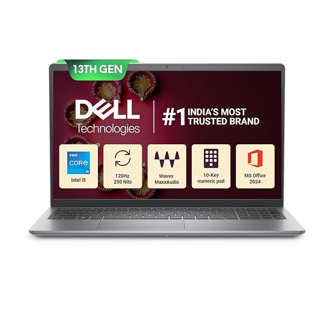 Dell 15, 13th Gen Intel Core i5-1334U (16GB DDR4, 512GB SSD) Anti-Glare FHD 15.6"/39.62cm, Windows 11, Microsoft Office Home 2024, Grey, 1.66kg, [Vostro 3530], 12 Month McAfee, Thin & Light Laptop