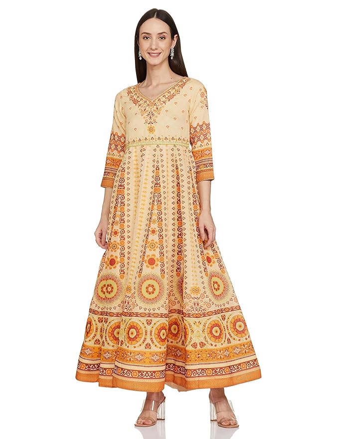 BIBA Women Casual Dress Below The Knee Flared Fusion Printed Dress