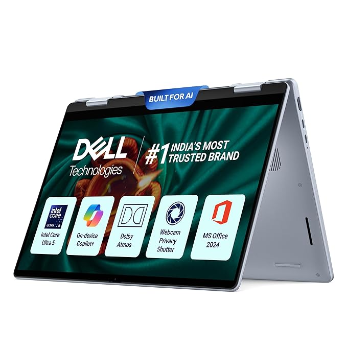 New Dell 14 Plus 2-in-1 Touch Laptop, AI Enabled Intel Core Ultra 5 226V, 16GB LPDDR5X, 512Gb SSD, Intel Arc Graphics, 14" FHD+ 300nits WVA Display, Backlit Keyboard + FPR, Ice Blue, 1.61 Kg