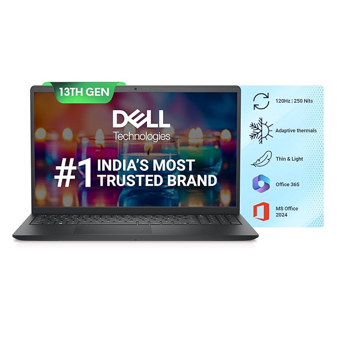 Dell DC 15250 Thin & Light Laptop, 13th Gen Intel Core i5-1334U Processor, 8GB, 512GB SSD, 15.6" (39.62cm) FHD Display, Standard Keyboard, Win 11+MSO'24 & 15 Month McAfee, Carbon Black, 1.62kg