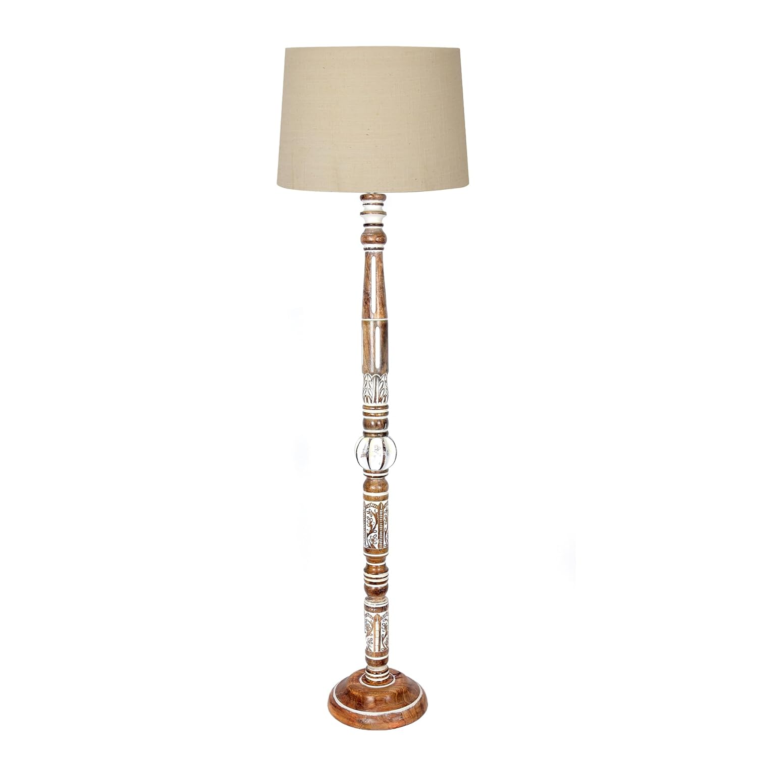 Homesake® Antique Wooden Floor Lamp for Living Room | Night Lamp Shade | Side Lamp for Living Room Light Decoration for Home | Made in India Products (Beige, Algae Carving)