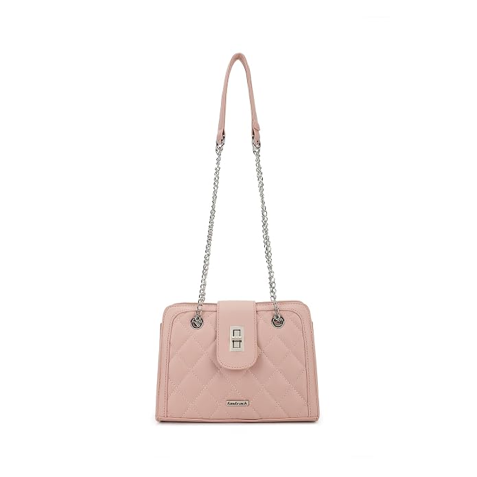 Fastrack Quilted Shoulder Bag | Faux-Leather Women's Handbag | Adjustable Strap with Flap Lock & Gold Hardware