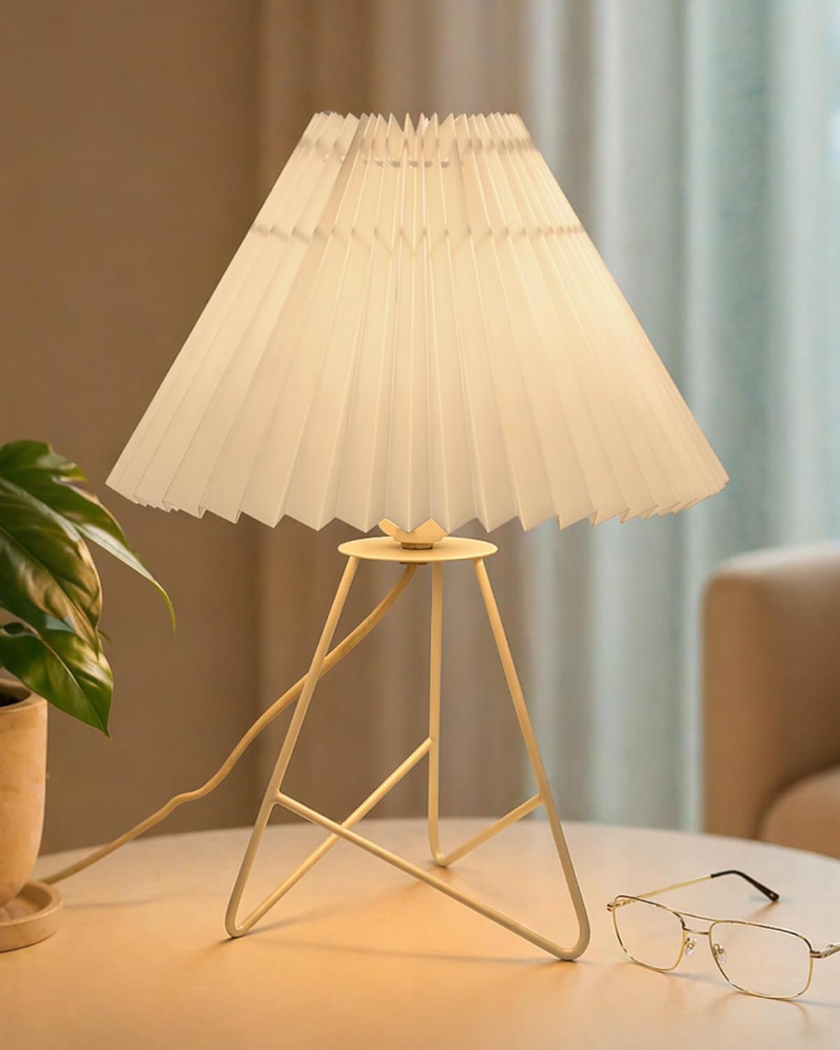 Homesake® Retro Down to the Wire Metal Table Lamp with Fabric Shade, Bedside Lamp Gift Housewarming Home Living Room, Pleated Shade (White)