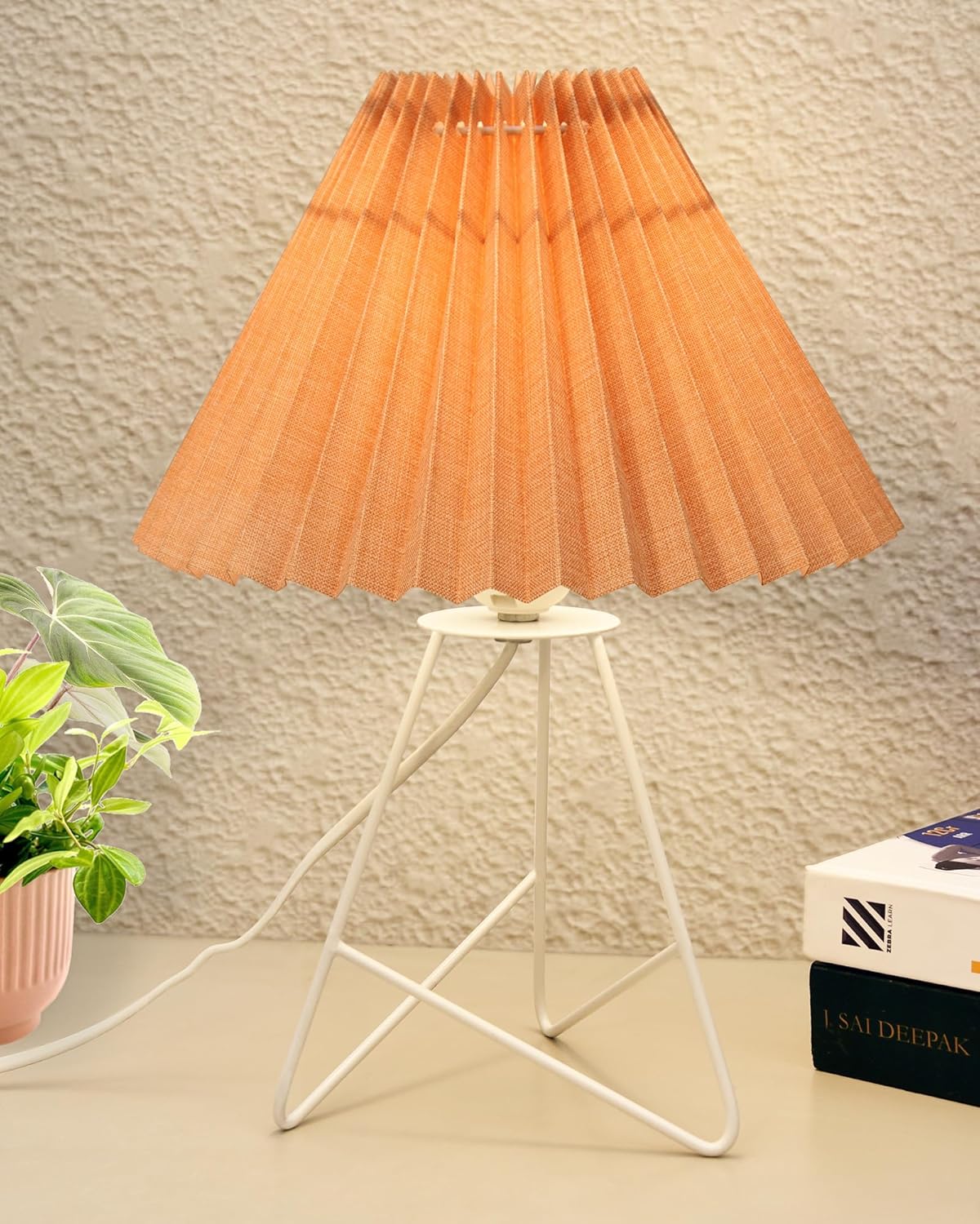Homesake® Retro Down to the Wire Metal Table Lamp with Fabric Shade, Bedside Lamp Gift Housewarming Home Living Room, Pleated Shade (White)