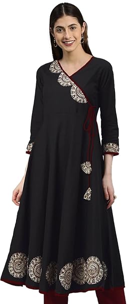 Yash Gallery Women's Cotton Relaxed Fit Anarkali Slub Angrakha Style Kurta