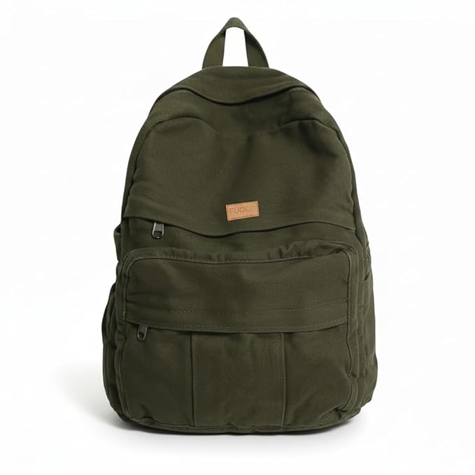 FUOCO Laptop Backpack for Women Men - College School Bag with Bottle Holder for Boys Girls- Stylish Canvas Travel Backpacker for Students Office Casual Use