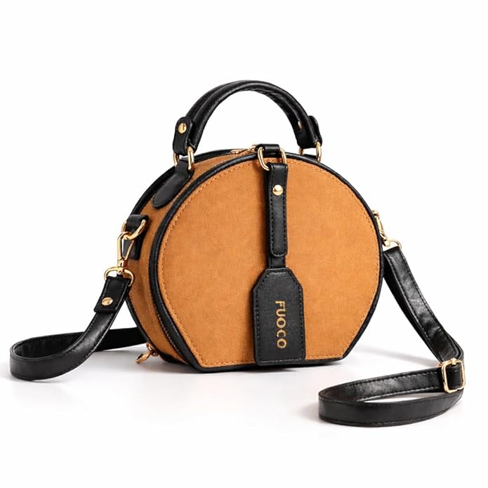 FUOCO Sling Bag for Woman | Stylish Gifts Handbag for Women | Small Round Brown Mini makeup pouch Mobile Shoulder Bag | ladies purse hand bag | Office Party Casual Travel Moon purse for clutch women