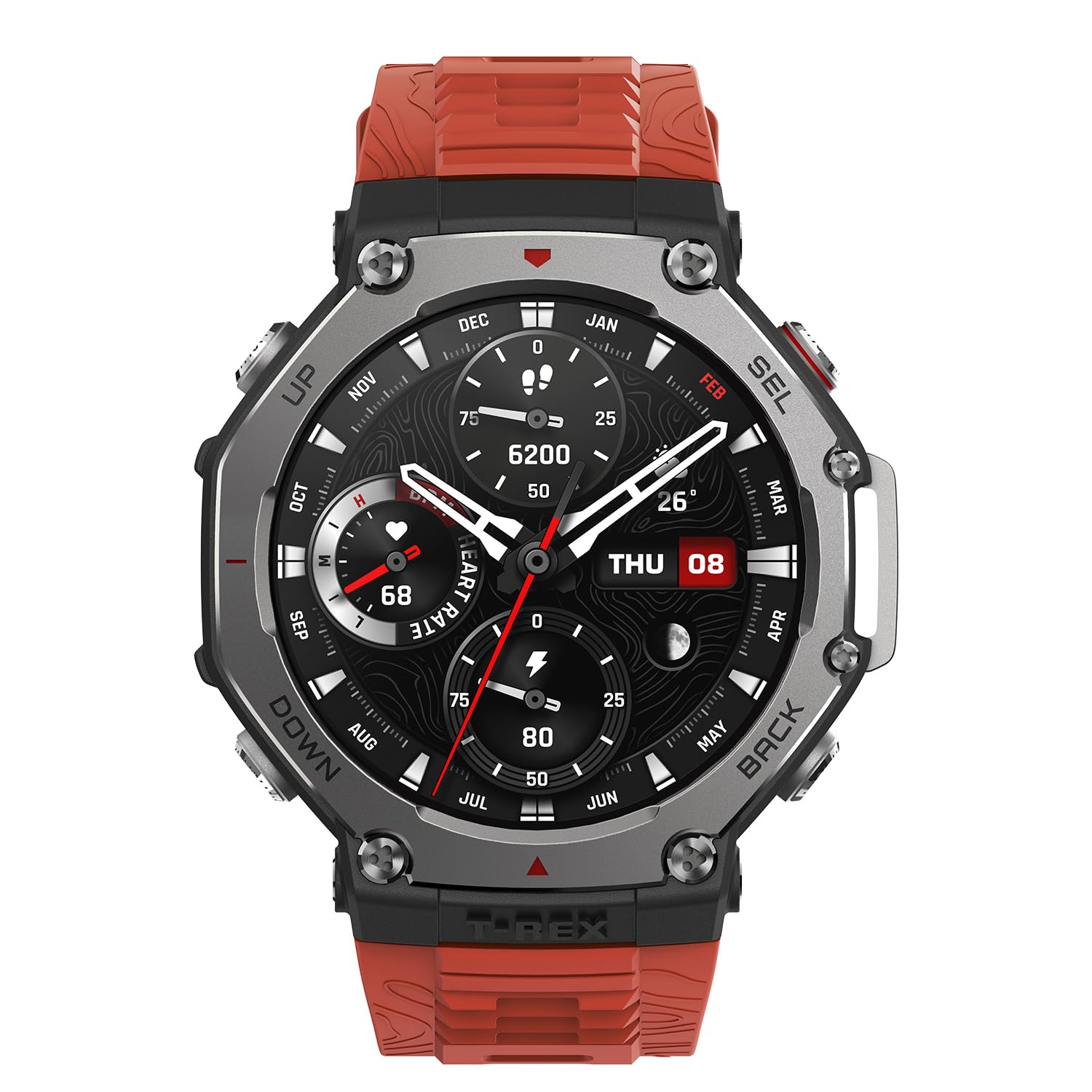 Amazfit T-Rex 3 (Smartchoice) Outdoor Rugged Military 48mm Smart Watch, Built in GPS, 27 Days Battery Life, Offline Maps, 2000 Nits Brightness, 10 ATM Water Resistance, AI Coach, iOS & Android (Lava)