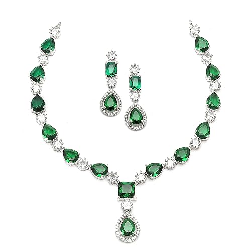 ZENEME Rhodium-Plated American Diamond Studded Fashionable Necklace With Earrings Jewellery Set For Girls and Women