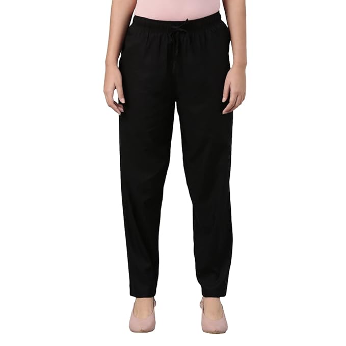 GO COLORS Women Solid Mid Rise Relaxed Fit Viscose Casual Pants