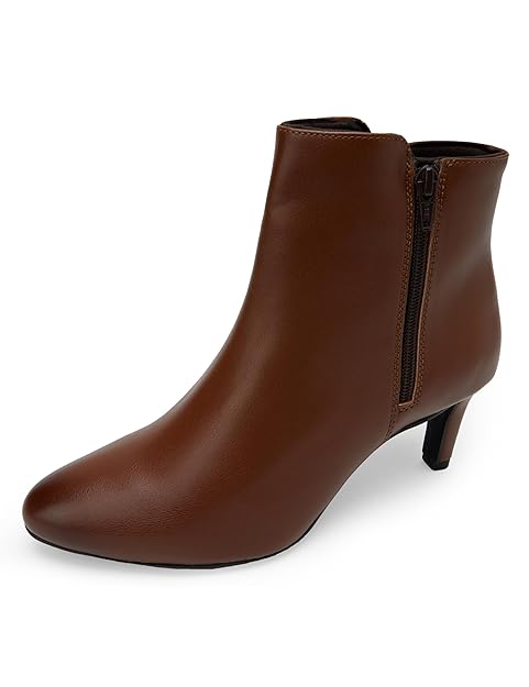 ELLE Women Pointed Toe Kitten Heel Ankle Boots With Side Zipper