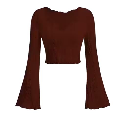 Trendy Style Collections Latest V-Neck Notched Flared Sleeve Top for Women | Stylish Polyester Long Sleeve Blouse for Casual Wear