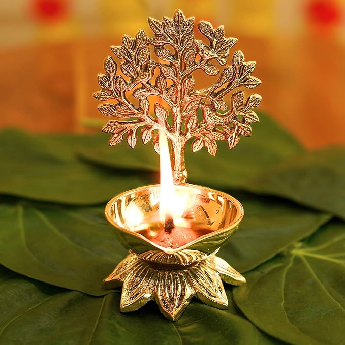 Behoma 100% Pure Brass Kalpavriksha Diya for Puja | Religious Deepak for Mandir, Temple, Office & Home Decoration | Handcrafted Tree of Life Diya for Pooja Room | Best Gift for Anniversary, Wedding