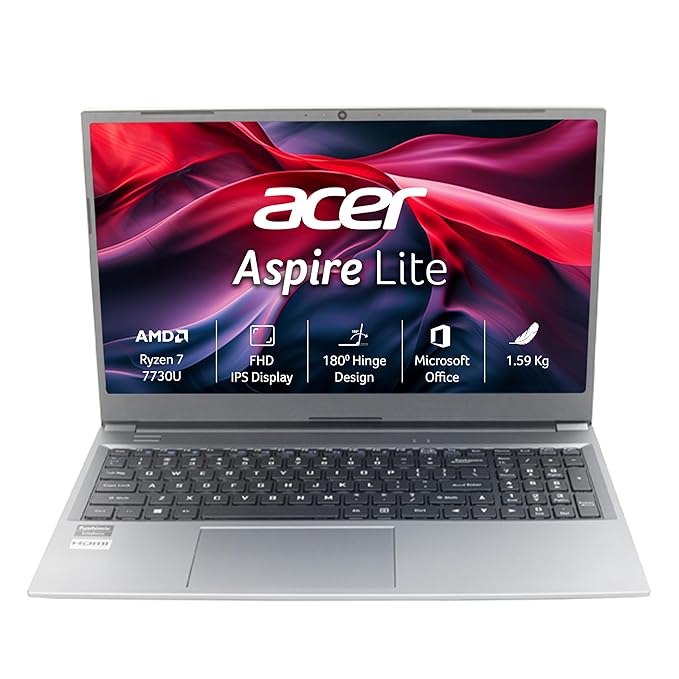 acer Aspire Lite, AMD Ryzen 7 7730U, Office 2024 + M365 Basic, 16 GB RAM, 512 GB SSD, Full HD IPS,15.6"/39.62 cm, Windows 11 Home, Steel Grey, 1.59 KG, AL15-41, Thin and Light Laptop