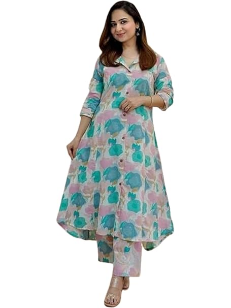 GRECIILOOKS Kurta Sets women stylish | Kurta's Set | Woman Ethnic Co-Ord Set | Women's Straight Printed Kurta with Pant | Festive Indian Traditional Outfit Dress for Functions & Puja | 3/4 Half Sleeve