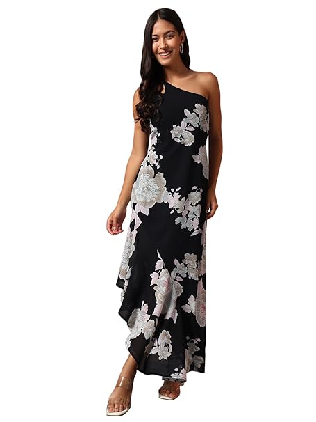 Trend Arrest.ed Women's Floral One-Shoulder Cocktail Dress | Asymmetrical Hem with Lining | Adjustable & Removable Pads | Elegant Fit for Party, Wedding & Special Occasions