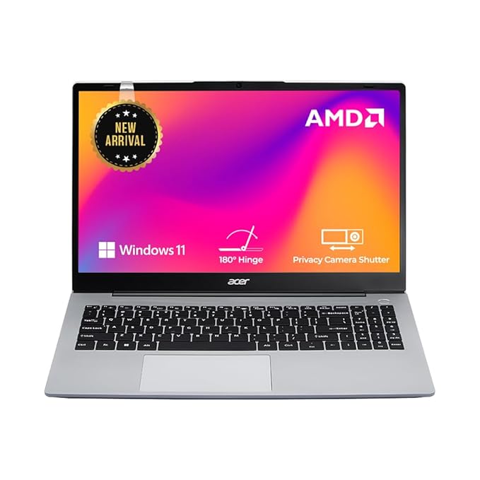 acer Aspire AMD Ryzen 3-7330U Processor Laptop with 39.62 cm (15.6") Full HD LED-Backlit IPS Display (8 GB RAM/512 GB SSD/WiFi 6/AMD Radeon Graphics/Win11 Home/55Wh) AS15-42, Pure Silver, 1.79KG