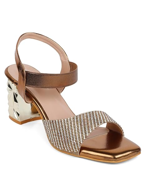 ELLE Women's Embellished Block Heel Sandals with Back strap