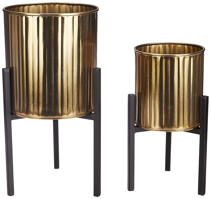 amazon basics Planter (Set of 2) | Flower Pot for Home Decor (Gold)