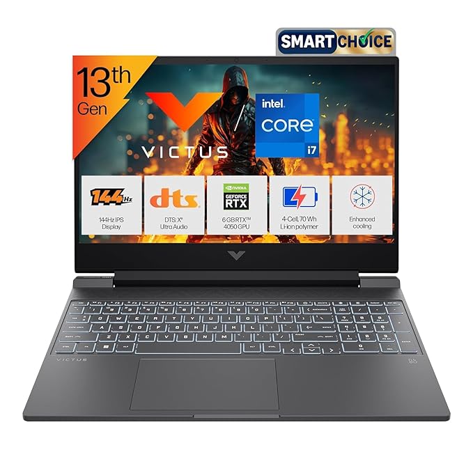 HP Smartchoice Victus, 13th Gen i7-13620H, 6GB RTX 4050, 16GB DDR4(Upgradeable) 512GB SSD, 144Hz, 300nits, FHD, 15.6''/39.6cm, Win11, M365* Office24, Mica Silver, 2.3kg, fa2100/03/04tx, Gaming Laptop