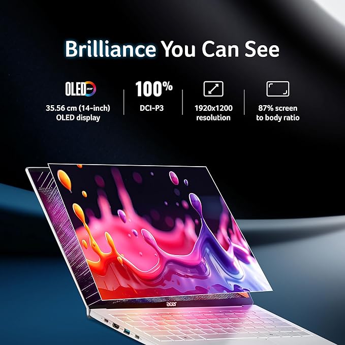 acer Swift Lite 14, Intel Core Ultra 5 115U Processor, 16 GB, 512 GB, WUXGA OLED, 14.0"/35.56 cm, Windows 11 Home, MSO,Light Silver, 1.1 kg, SFL14-54M, Thin and Light Laptop