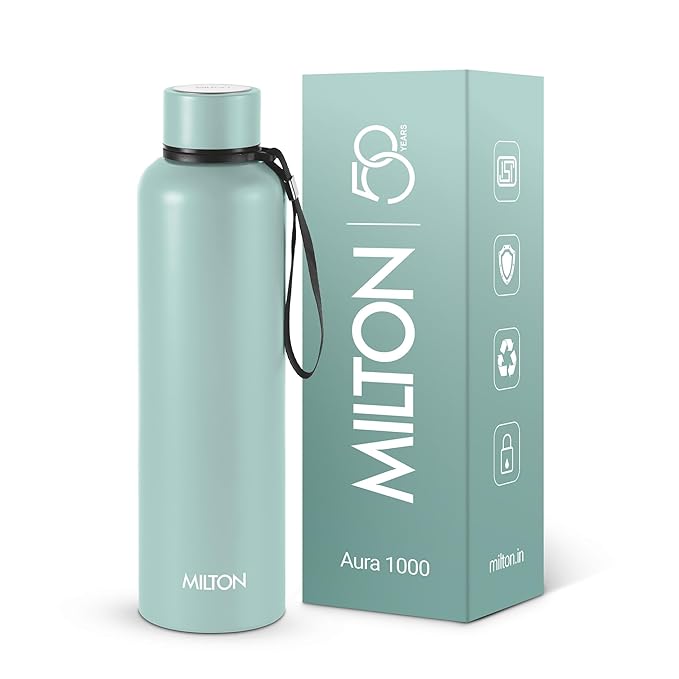 Milton Aura 1000 Thermosteel Water Bottle, 24 Hr Hot and Cold I Leak Proof Lid, ISI Certified I Vacuum Insulated I for Office, Gym, School I Grey