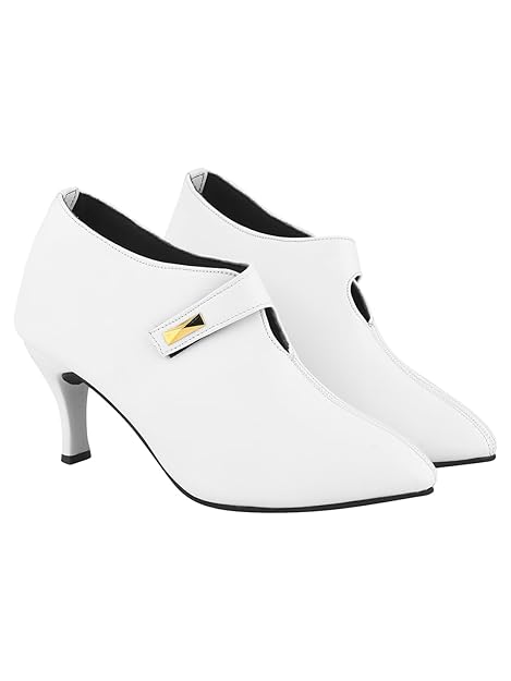 Shoetopia Women's Pointed Toe Heeled Bellies – Elegant Slip-On Pumps with Strap Detail | Office Shoes