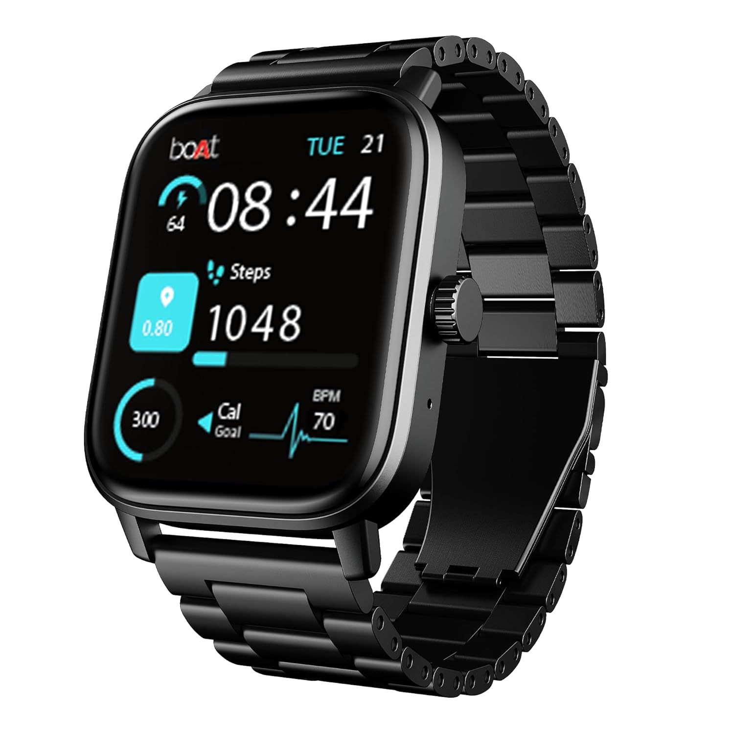 Boat Wave Call 3 Smartwatch 1.83” HD Display with Animated Watch Faces; BT Calling, Functional Crown, Multiple Sports Modes, IP68, HR, SpO2 Monitor, Smart Watches for Men & Women (Metallic Black)
