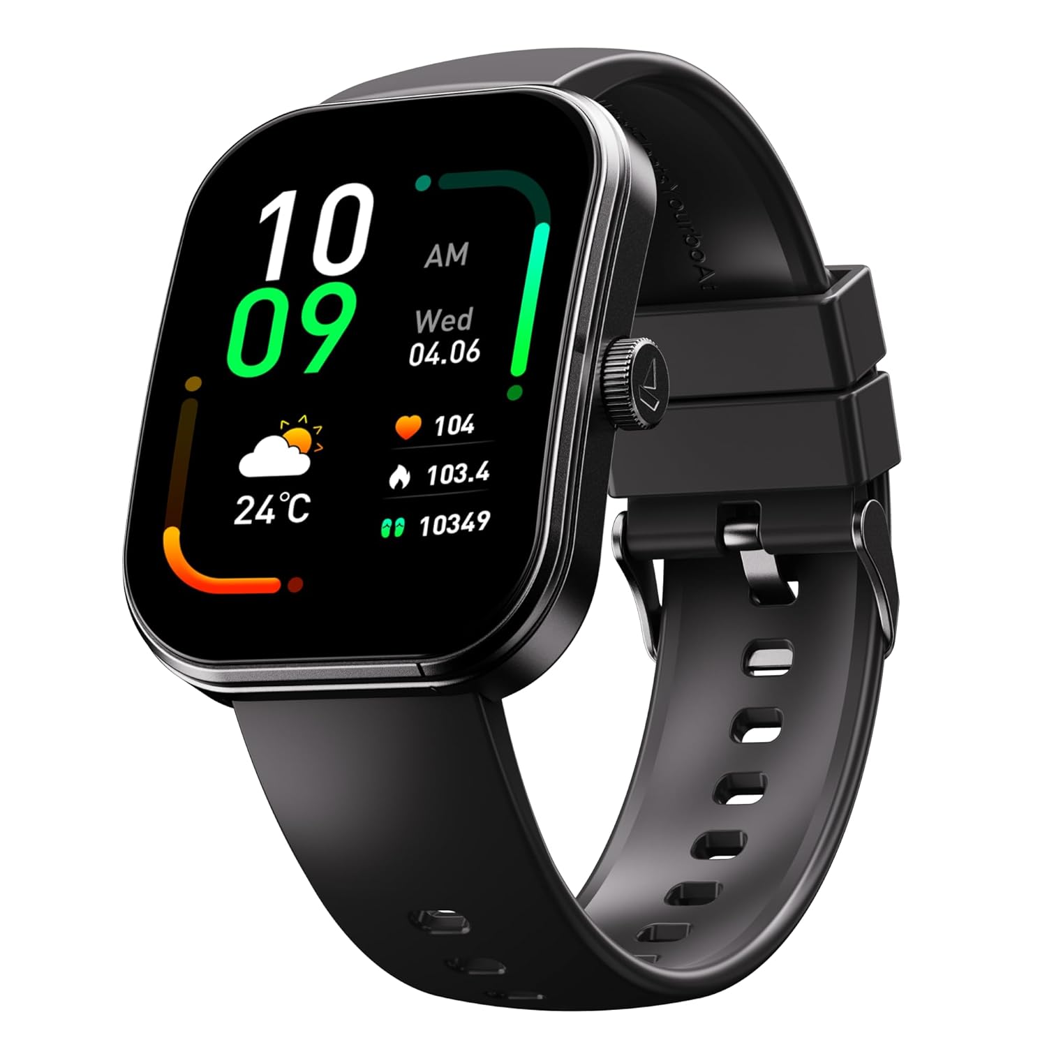 Boat Wave Sigma 3 Curv Smartwatch with 2.01” (5.33 cm) Immersive Curved Display, Metallic Finish, Functional Crown, BT Calling, Sleep, Stress, Heart Rate & SpO2 Monitoring, SOS, IP68 (Black Active)