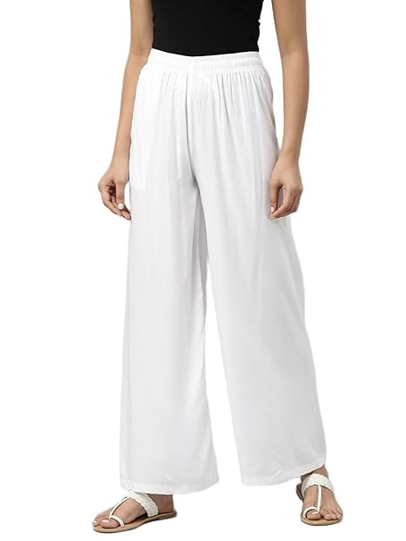 GO COLORS Soft Viscose Basic Palazzo Full Length for Women| Breathable, Mid Rise, Relaxed Fit