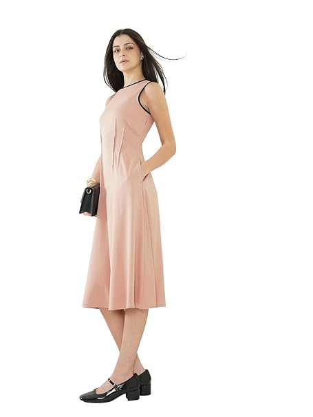FableStreet Women Dress Casual | Comfortable Fit & Flare A-Line Sleeveless Round Neck Solid Pattern | Textured Cotton Fabric & Breathable Material Outings