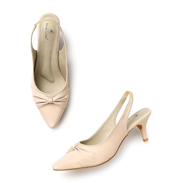 Marc Loire Women Slip on Embellished Pointed Toe Kitten Heel Pumps for Party & Formal Wear