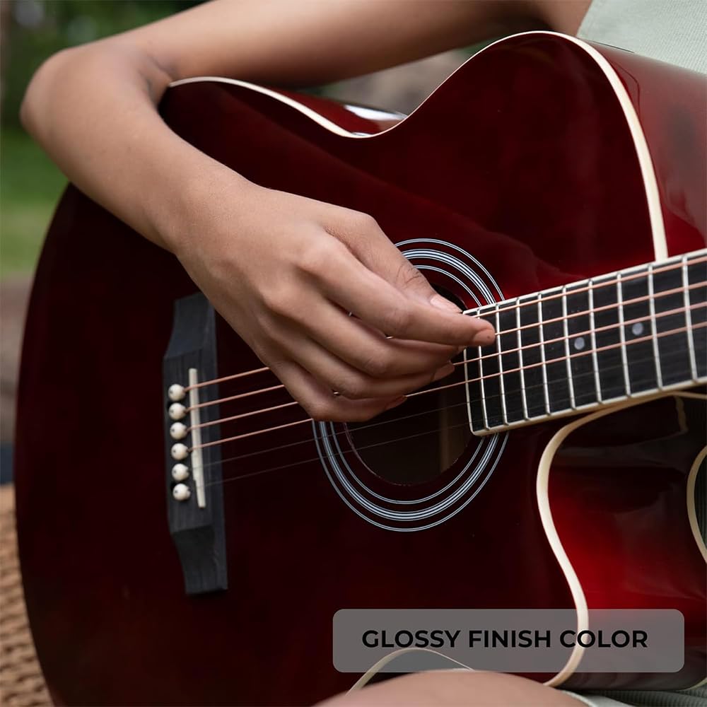 Kadence FNTR-BRN Frontier 40" Acoustic Guitar | Grand Auditorium Cutaway | Comes with Bag, Set Of Strings, Strap, Picks | Includes Learning Course | Glossy Wine Red