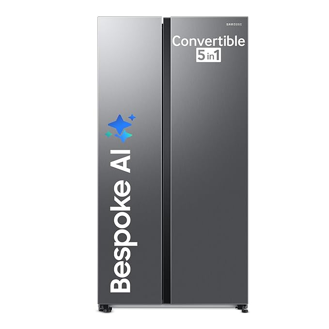 Samsung 653 L, 3 Star, Frost Free, Double Door, Convertible 5-in-1 Digital Inverter, Side By Side AI Enabled Smart Refrigerator with WiFi (RS76CG8003S9HL, Silver, Refined Inox)