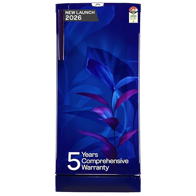Godrej 185L 4 Star Single Door Refrigerator with 24 Days Farm Freshness, Advanced Inverter Technology Jumbo Vegetable Tray, Toughened Glass Shelves & 5 Years Warranty (RD 195DN TAI MN BL, Marine Blue)