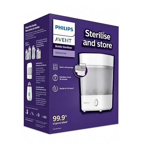Philips Avent 3-in-1 Baby Bottle Sterilizer | No.1 Brand Recommended by Moms Worldwide | Kills 99.9%* Germs in 10 mins Cycle with Natural Steam Sterilization I Stays Sterile Upto 24hrs* | SCF291/00
